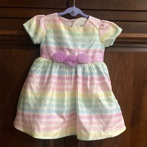 Pastel Striped Dress with Floral Detail -18 Months